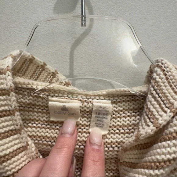Baby Gap Oatmeal Stripe Teddy Bear Hooded Sweater Jacket 18-24 Months - Picture 3 of 8